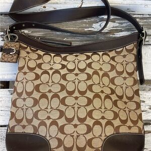 Coach Tan and Brown Signature Canvas Shoulder Bag